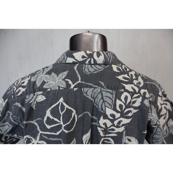 Mens Go Barefoot Hawaiian Shirt Button Front Size L Floral Gray Cotton USA Made - Picture 5 of 7